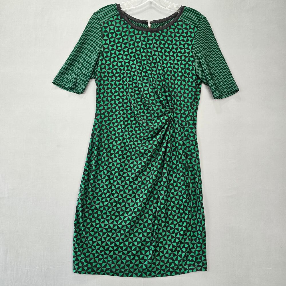 Just Taylor Green Black Dress Midi Geometric Printed Short Sleeves Womens Size 8